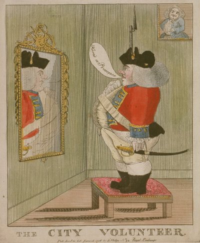 Vista di un volontario cittadino corpulento che si ammira allo specchio, 1785 da Unbekannt