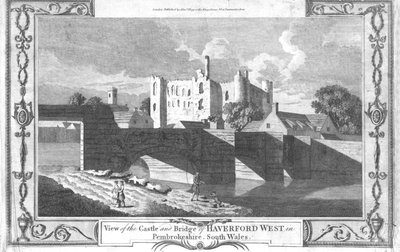 Veduta del castello e del ponte di Haverford West nel Pembrokeshire, fine XVIII secolo da Unbekannt