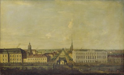 Veduta della Prospettiva Nevsky dal Ponte della Polizia con il Palazzo Stroganov, Seconda Metà del XVIII sec. da Unbekannt