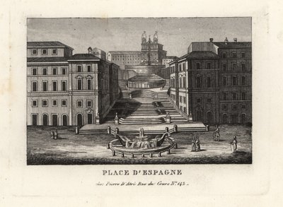 Veduta di Piazza di Spagna, Fontana della Barcaccia e Scalinata di Trinità dei Monti, Roma da Unbekannt