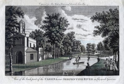Vista della parte posteriore della Cassina e del fiume Serpentine nei Giardini di Chiswick, Londra da Unbekannt