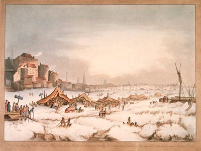 Veduta del Tamigi ghiacciato al largo di Three Cranes Wharf, Londra, 1814 da Unbekannt