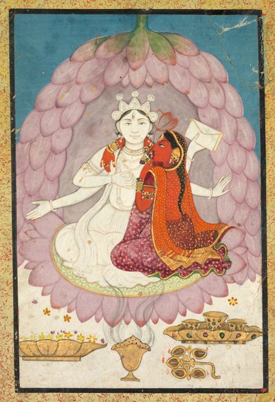 Vishnu e Lakshmi seduti su un fiore di loto, primi anni del 1800 da Unbekannt
