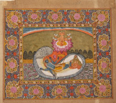 Vishnu e Lakshmi sul serpente Shesha, con Brahma sul loto, forse fine XIX secolo da Unbekannt