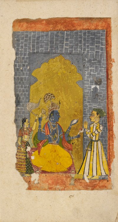 Vishnu in trono con devoto principesco davanti a lui, c1700-1725 da Unbekannt