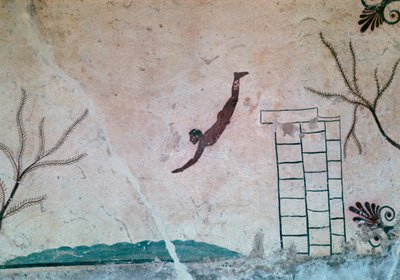 Pittura murale da una tomba greca a Paestum di un nuotatore da Unbekannt