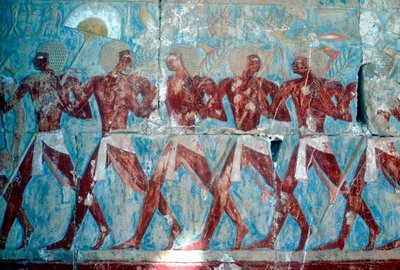 Affresco: ritorno dalla spedizione, Tempio della Regina Hatshepsut, Luxor, Egitto, c. 1470 a.C. da Unbekannt