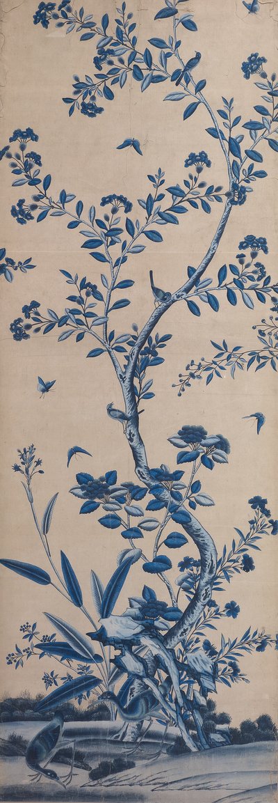 Pannello di carta da parati con uccelli e alberi in fiore, Cina, fine XVIII-inizio XIX secolo da Unbekannt