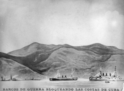 Navi da guerra che bloccano la costa di Cuba, 1898, 1920s da Unbekannt