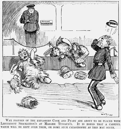 Modelli in cera di Peary e Cook, esploratori polari, al Madame Tussauds, Londra, 1909 da Unbekannt