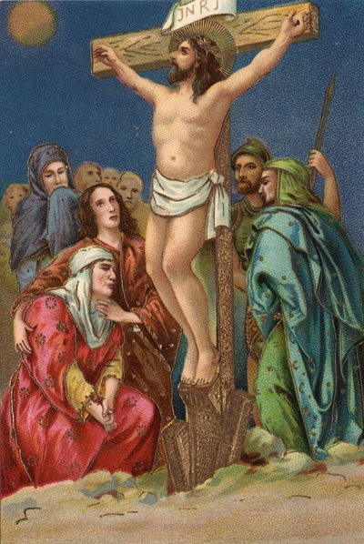 Via Crucis - Stazioni della Via Crucis: crocifissione, dodicesima stazione, Gesù muore sulla croce Cromolitografia Collezione privata da Unbekannt