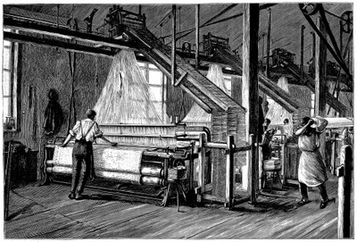 Capannone di tessitura dotato di telai Jacquard, c1880 da Unbekannt
