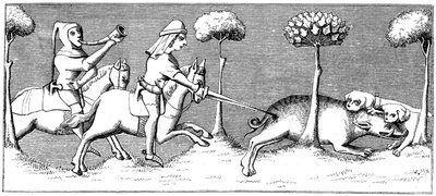 Caccia al cinghiale con i cani, XIV secolo 1849 da Unbekannt