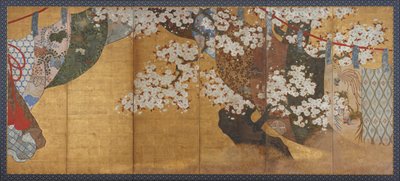 Paravento e ciliegio, periodo Edo, 1615-1868 da Unbekannt