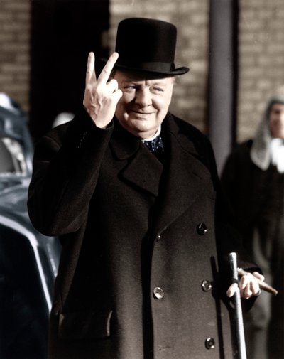 Winston Churchill fa il famoso segno V di Vittoria, 1942 da Unbekannt