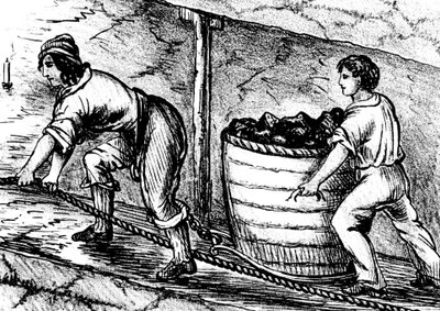 Donna e un ragazzo che lavorano in una miniera di carbone, Bolton, Lancashire, 1848 da Unbekannt