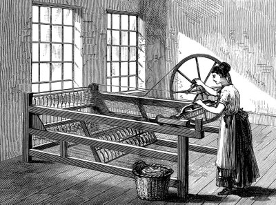 Donna che usa una Spinning Jenny da Unbekannt