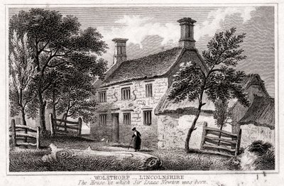 Woolsthorpe Manor, vicino a Grantham, Lincolnshire, luogo di nascita di Sir Isaac Newton, inizio XIX secolo da Unbekannt