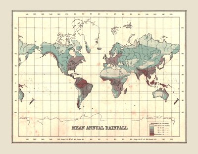 Mappa mondiale che mostra la piovosità media annua da Unbekannt
