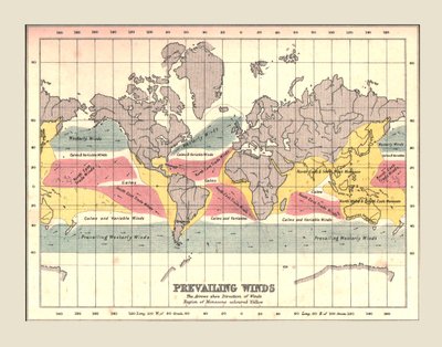 Mappa del mondo che mostra i venti prevalenti, 1902 da Unbekannt