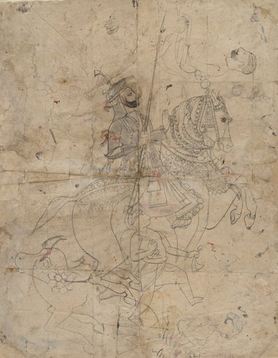 Adorazione di Brijnathji e Svamini recto, Ritratto equestre verso da Unbekannt