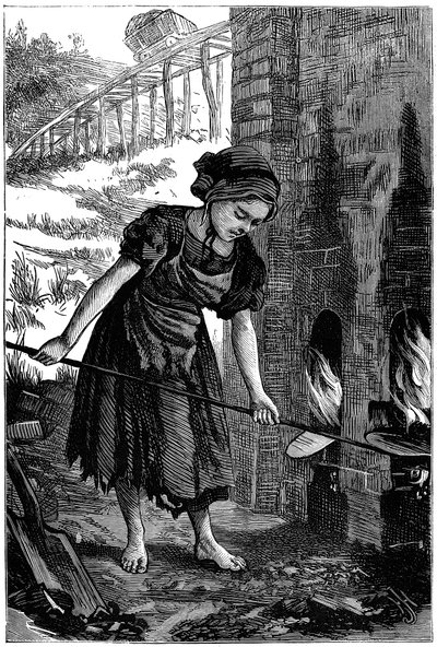 Giovane ragazza che cura i fori del fuoco di una fornace di mattoni, 1871 da Unbekannt