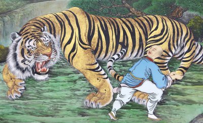 Dipinto di koan zen che raffigura un monaco e una tigre, Seoul, Corea del Sud da Unbekannt