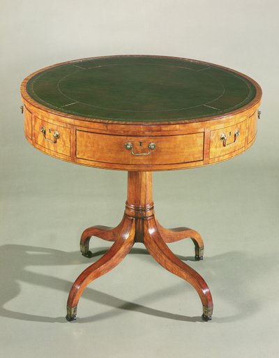 Un piccolo tavolo a tamburo in legno di Sheraton. Inglese, c.1790 da Unbekannt Unbekannt