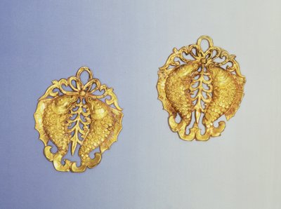Pendenti cinesi, placcati in oro 17 carati, Dinastia Tang, 618-907 d.C. da Unbekannt Unbekannt