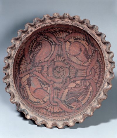 Coppa copta, terracotta dipinta con bordi a festone, egiziana, VII secolo d.C. da Unbekannt Unbekannt