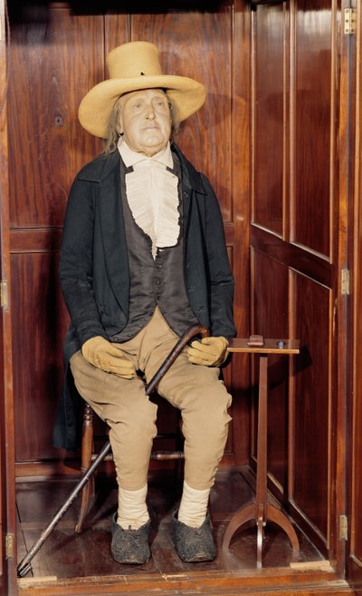 Corpo imbalsamato di Jeremy Bentham esposto all