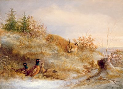 Volpe e fagiani in inverno (olio) da Unbekannt Unbekannt
