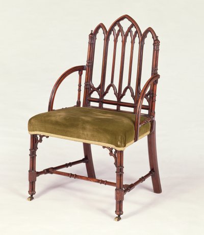 Poltrona in mogano di George III in stile gotico, alla maniera di Robert Manwaring, c.1765 da Unbekannt Unbekannt