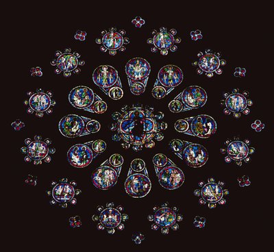 Strumenti della Passione e scene dal Giudizio Universale; rosone ovest, parte centrale, c.1222 da Unbekannt Unbekannt
