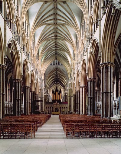 Cattedrale di Lincoln, 1185-1311, vista della navata, costruita 1215-55, Lincolnshire, Regno Unito da Unbekannt Unbekannt