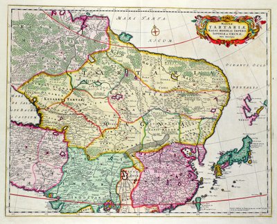 Mappa della Mongolia che mostra Giappone e Cina, c.1680 di Frederick de Wit da Unbekannt Unbekannt