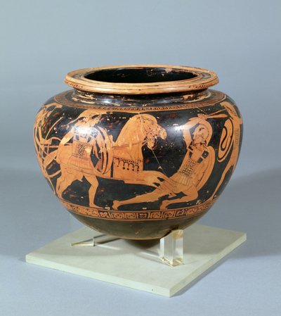 Ciotola da miscelazione (Dinos) decorata in rilievo bianco e nero che mostra una scena di battaglia eroica, opera del pittore di Altamura, 450 a.C. da Unbekannt Unbekannt