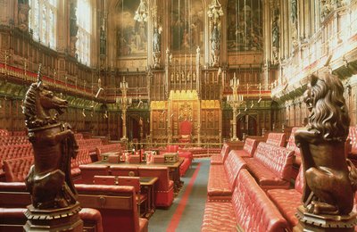 Palazzo di Westminster, Interno della Camera dei Lord c. 1844, Augustus Welby Pugin (1812-52) da Unbekannt Unbekannt