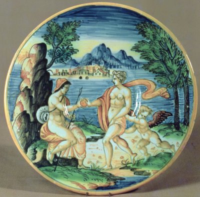 Piatto che mostra Parigi e Venere, di Giovanni-Battista da Faenza, 1563 da Unbekannt Unbekannt