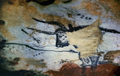 Pittura rupestre di un toro con lunghe corna, la Sala dei Tori, c.17000 a.C. da Unbekannt Unbekannt