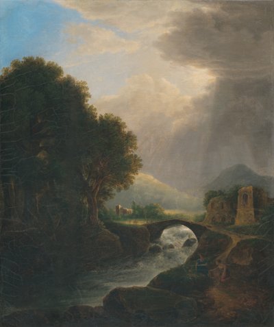 Paesaggio romantico con ponte da Unbekannt Unbekannt
