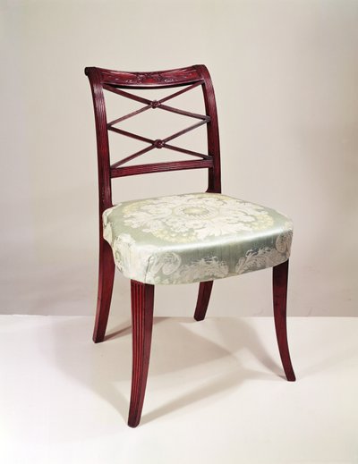Sedia laterale con schienale a rotolo, mogano, di Duncan Phyfe, 1807 da Unbekannt Unbekannt