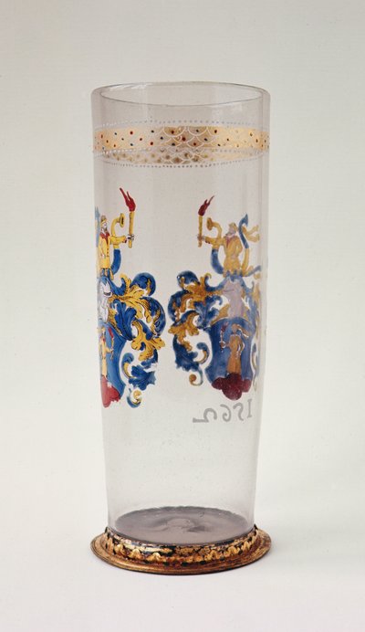 Stangenglas (bicchiere tedesco) decorazione araldica smaltata, montatura in argento dorato, probabilmente Germania meridionale, 1562 da Unbekannt Unbekannt
