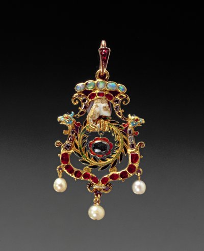 Il Gioiello di Aberdeen; pendente in oro con gioielli e smalti con una ciocca di capelli detta di Maria Regina di Scozia, fine XVI secolo da Unbekannt Unbekannt
