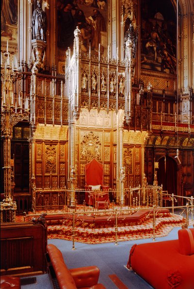 Il Trono del Sovrano nella Camera dei Lord, Westminster, costruito c.1844 da Unbekannt Unbekannt