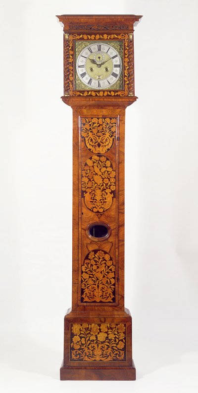 Orologio a pendolo in noce con intarsi, di James Clowes (fl.1671-89) da Unbekannt Unbekannt