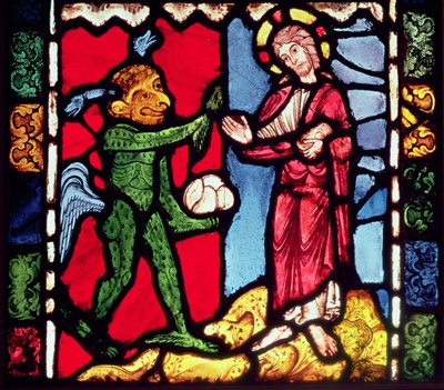 Vetrata della Cattedrale di Troyes che mostra la Tentazione di Cristo nel Deserto, c.1225 da Unbekannt Unbekannt