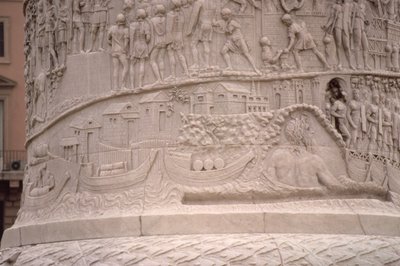 Un Porto Romano e la Costruzione di un Campo Romano, dalla Colonna di Traiano, II secolo d.C. (pietra scolpita) (dettaglio) da Unbekannt