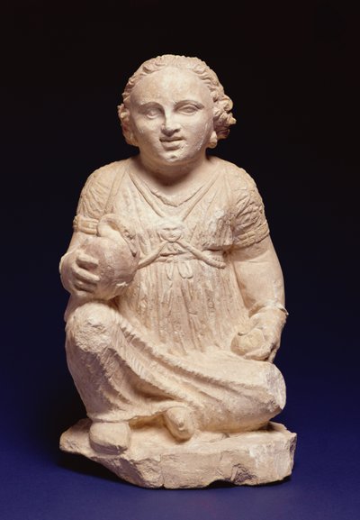 Ragazza seduta con un cigno, cipriota, c.200 a.C. (calcare e pigmento) da Unbekannt
