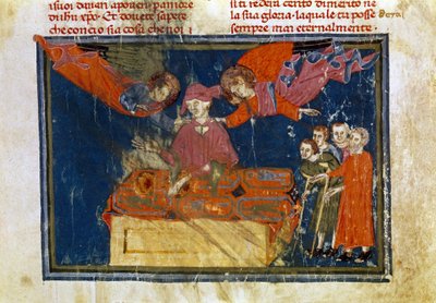 Un gruppo di infermi e un signore che compie un